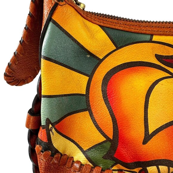 Vintage Y2K Isabella Fiore Summer of LOVE Cognac Leather Boho Handbag - Picture 9 of 9